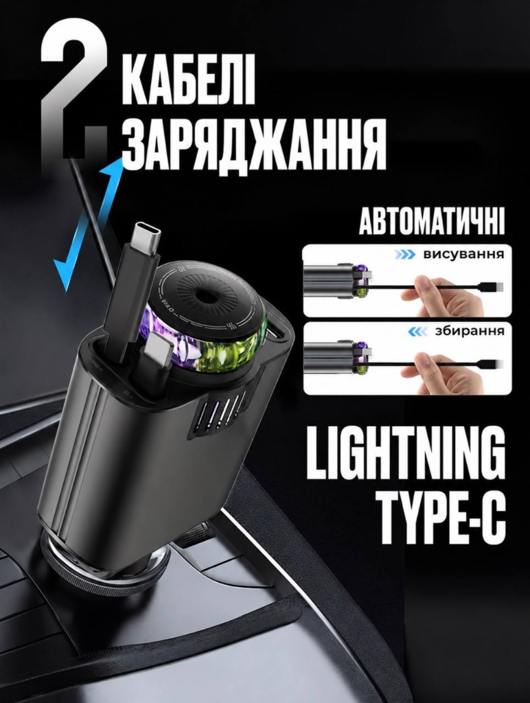 2 кабелі заряджання Lightning та Type-C
